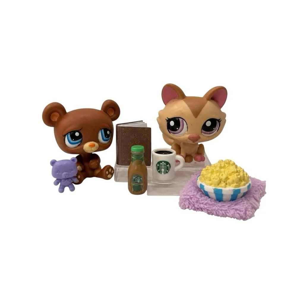 2009 Littlest Pet Shop LPS #1583 #1584 2-in-1 Pet Spotlight Bear Cat Set